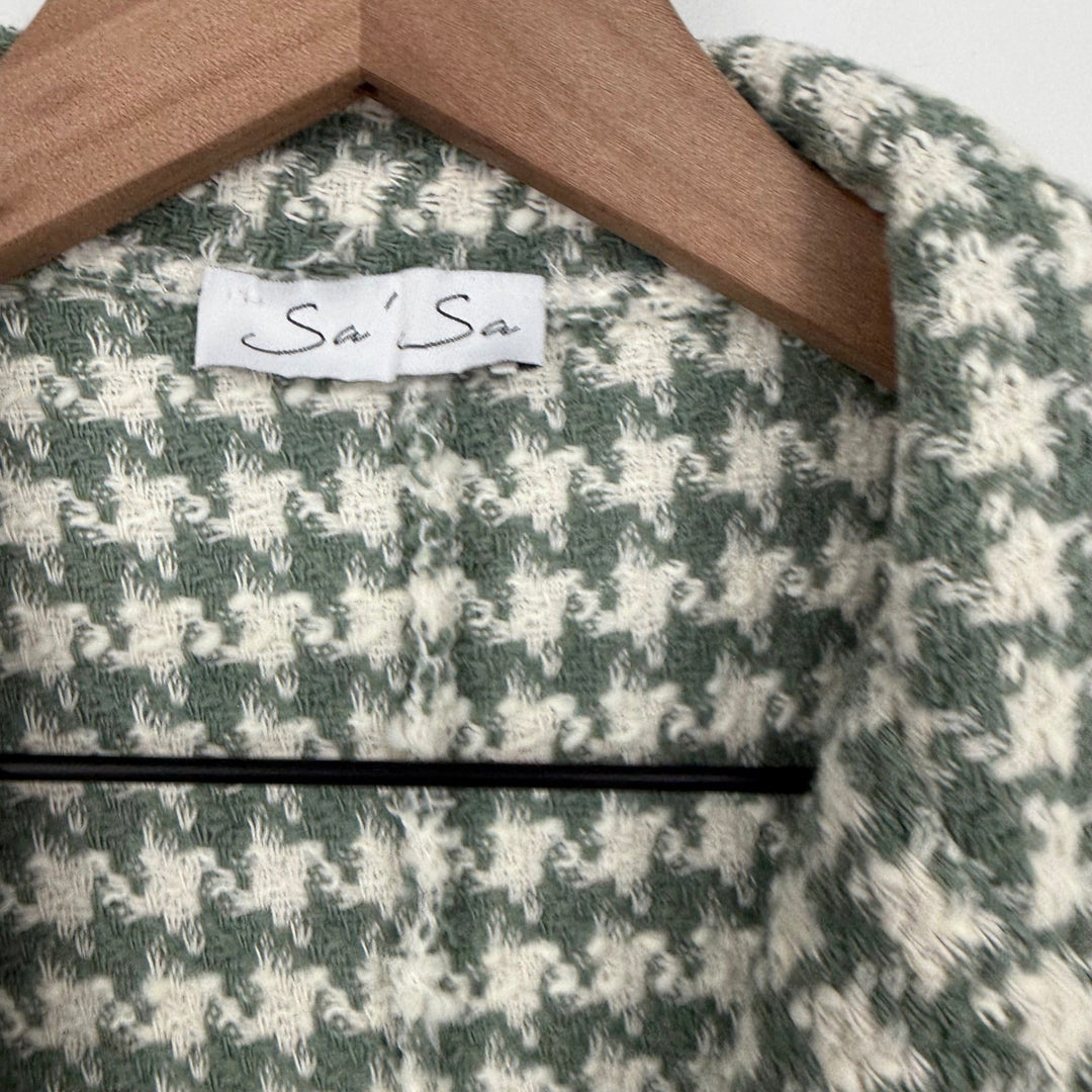 Sa Sa Houndstooth Blazer Jacket Green White Button Front Made in Italy
