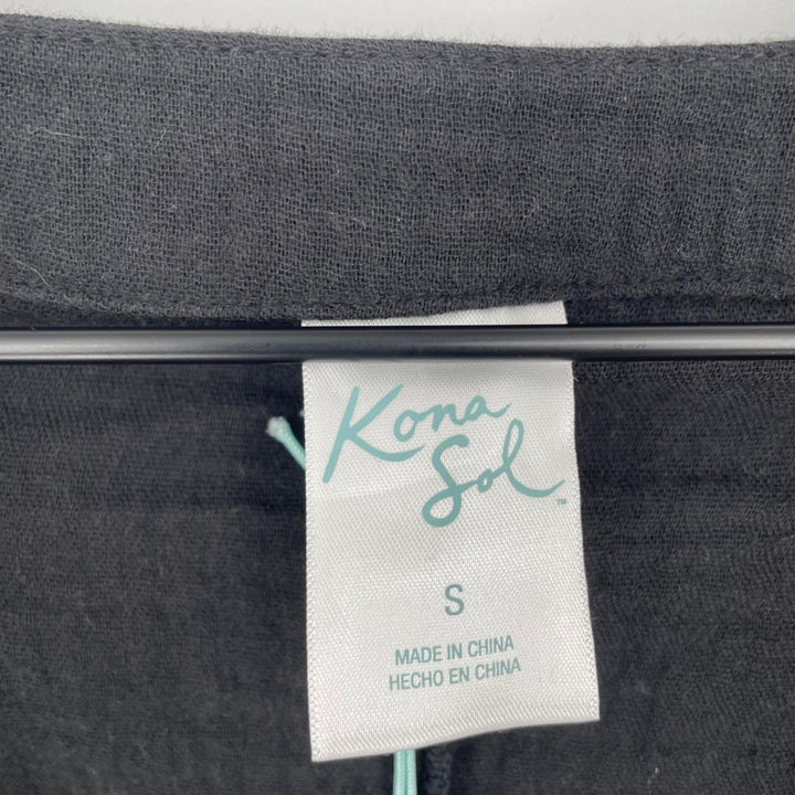 Kona Sol Womens Black V Neck Gauze Tunic Top Size S 3/4 Sleeve Pockets