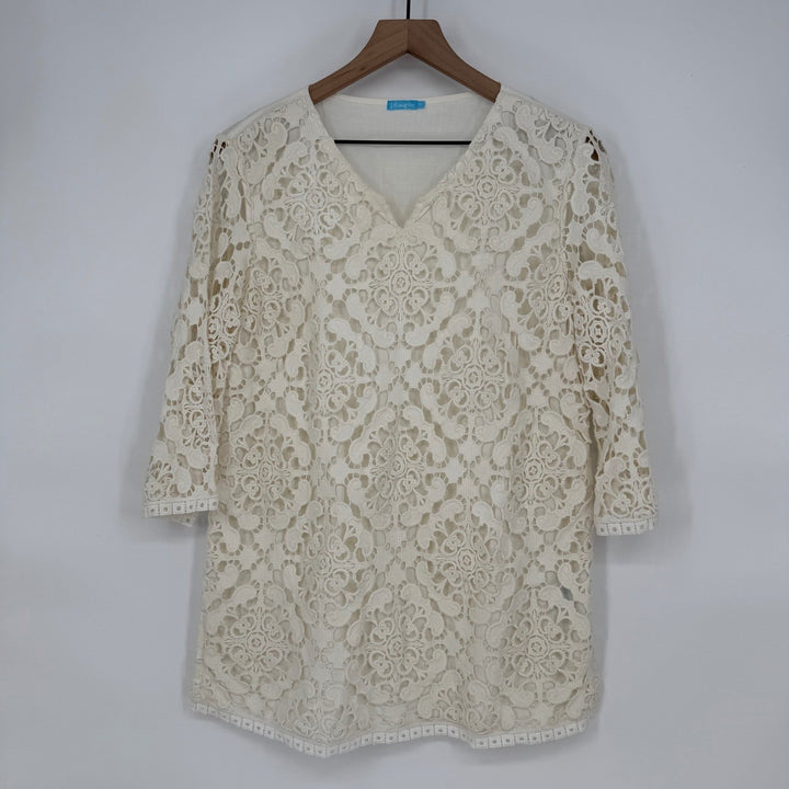 J.McLaughlin Ivory Lace Tunic Top Cotton Blend V-Neck Womens Medium