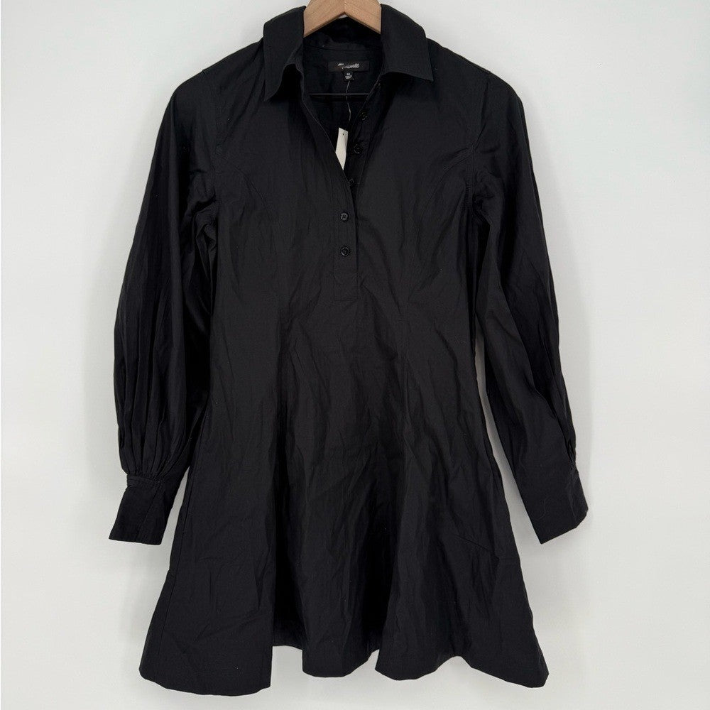 Madewell Seamed Long-Sleeve Mini Shirtdress in Poplin Size 00