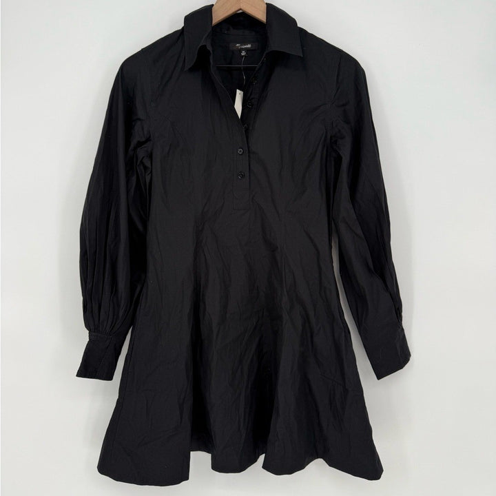 Madewell Seamed Long-Sleeve Mini Shirtdress in Poplin Size 00