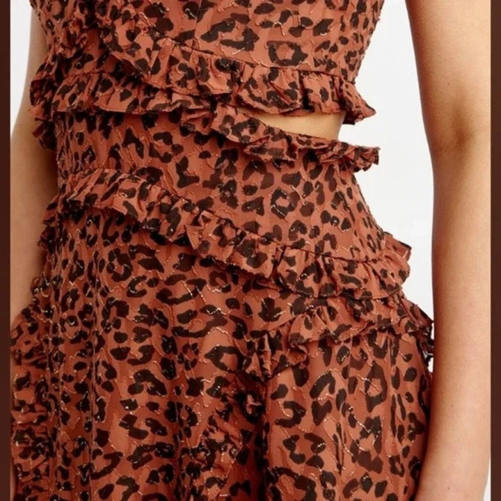 Bardot Leopard Frill Cut Out Mini Dress Size 12/XL