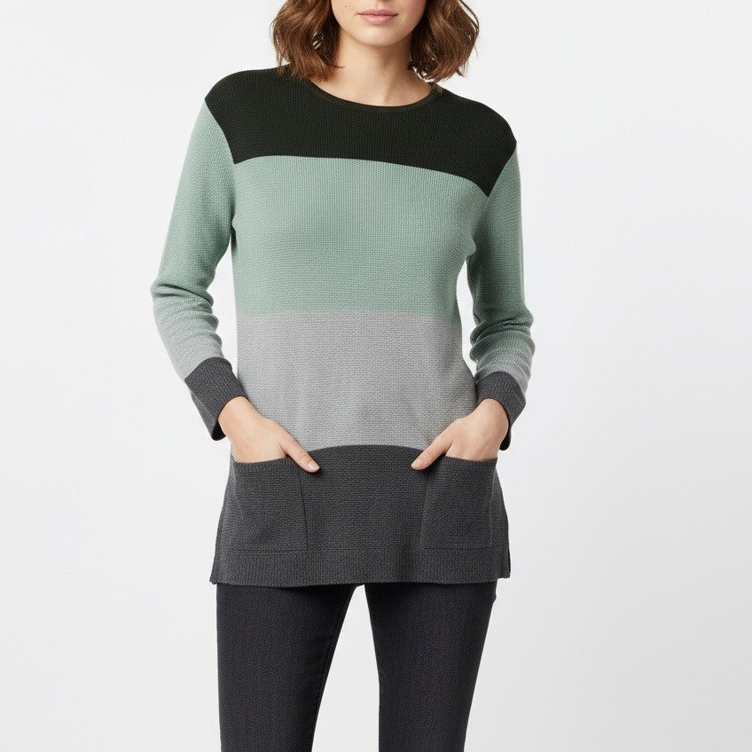 Vince Camuto Colorblock Waffle Knit Long Sleeve Pocket Tunic Sweater XS