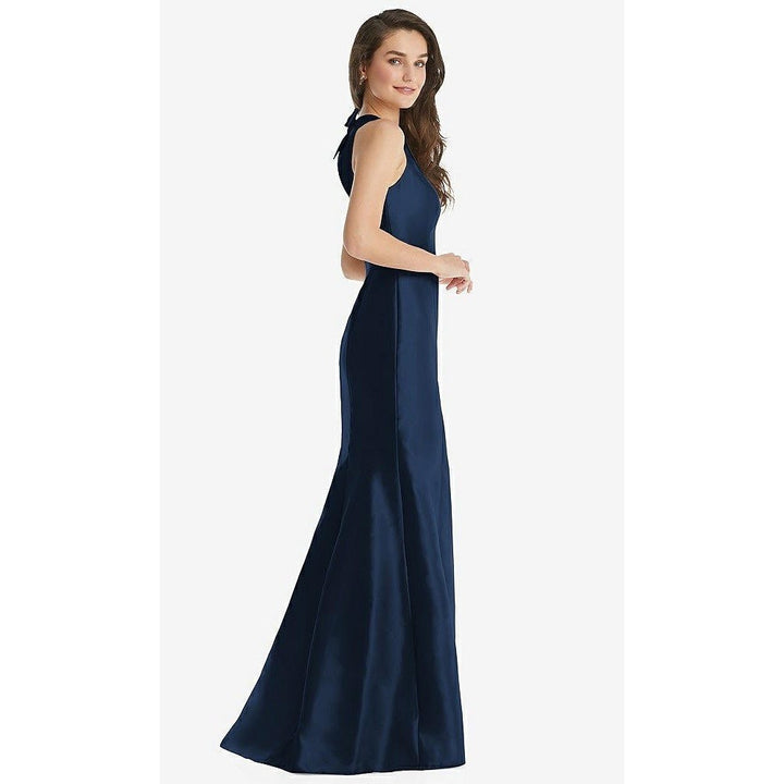 Alfred Sung Jewel Neck Bowed Open-Back Trumpet Dress With Front Slit Size 4