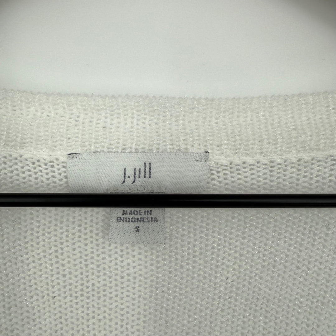 J.Jill White Linen Blend Long Sleeve Button Front Cardigan Sweater Size S