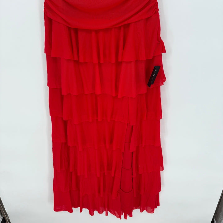 Lulus Exceptional Existence Red Mesh Ruched Tiered Maxi Dress
