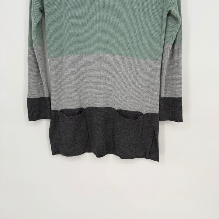 Vince Camuto Colorblock Waffle Knit Long Sleeve Pocket Tunic Sweater XS