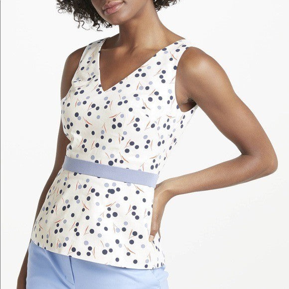 Boden Sinead Fitted Sleeveless Top Polka Dot Print Blouse Ivory Blue Red Size 4