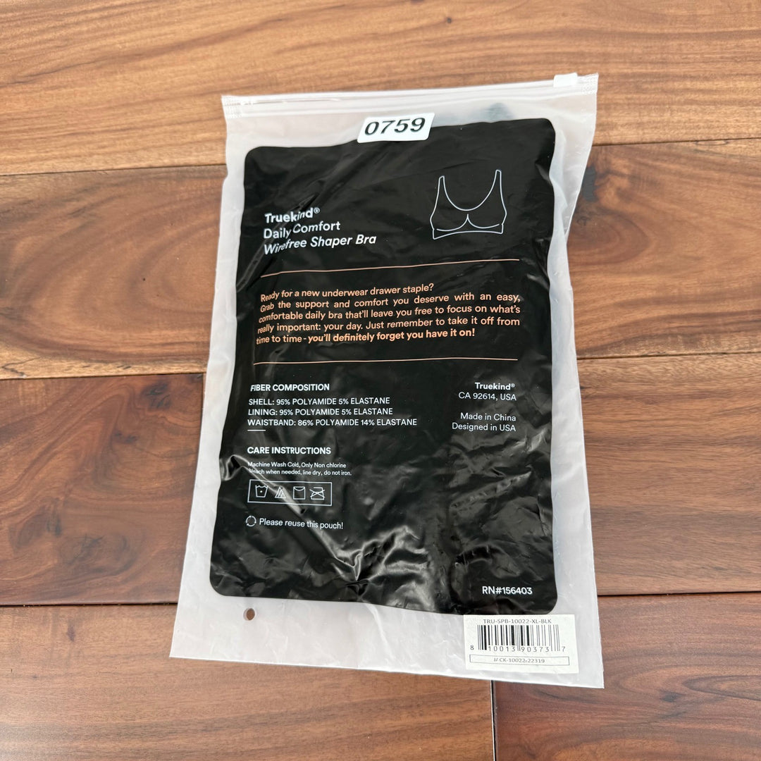 Truekind Daily Comfort Wirefree Shaper Bra Black XL Everyday Wear