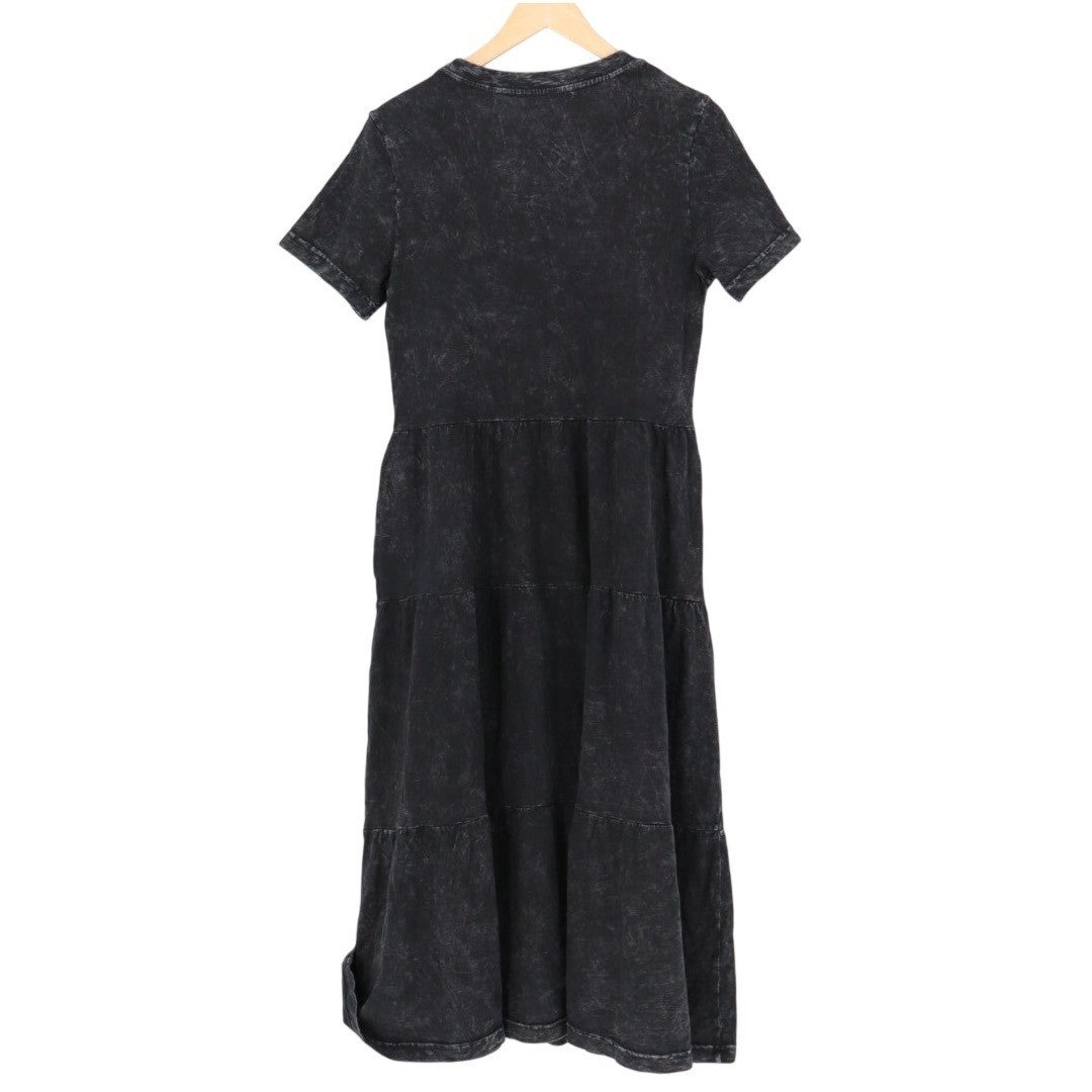 AMERICAN GIANT Black Wash Tiered Midi Dress TShirt Style Made USA Size M