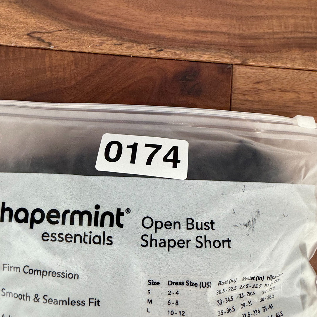 Shapermint Essentials Open Bust Bodysuit Shaper Short Womens M Black Seamless