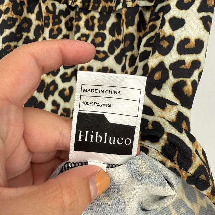 Womens Hibluco Leopard Print Off Shoulder Ruffle Top Shirt Size L