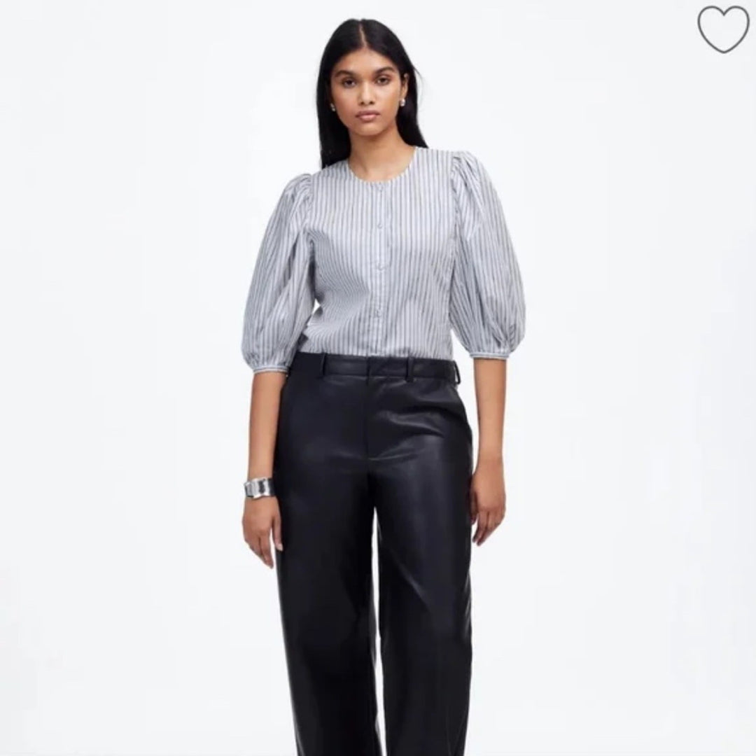 Madewell Puff-Sleeve Button-Up Top in Stripe Size 0