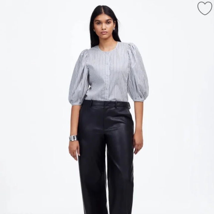 Madewell Puff-Sleeve Button-Up Top in Stripe Size 0