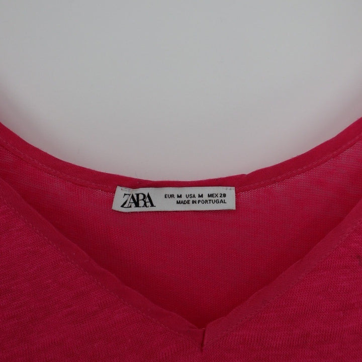 ZARA Linen Blend Spaghetti Strap V Neck Tank Top Fuchsia Pink Size M