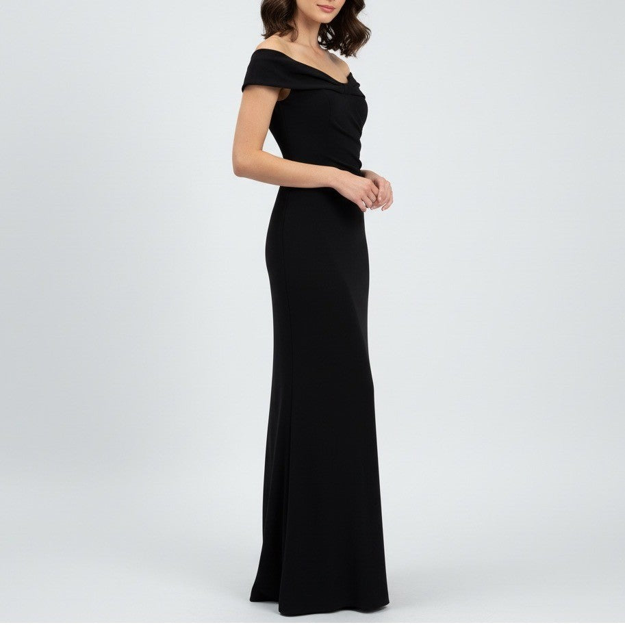 Eliza J Black Off Shoulder Ruched Mermaid Formal Gown Size 0