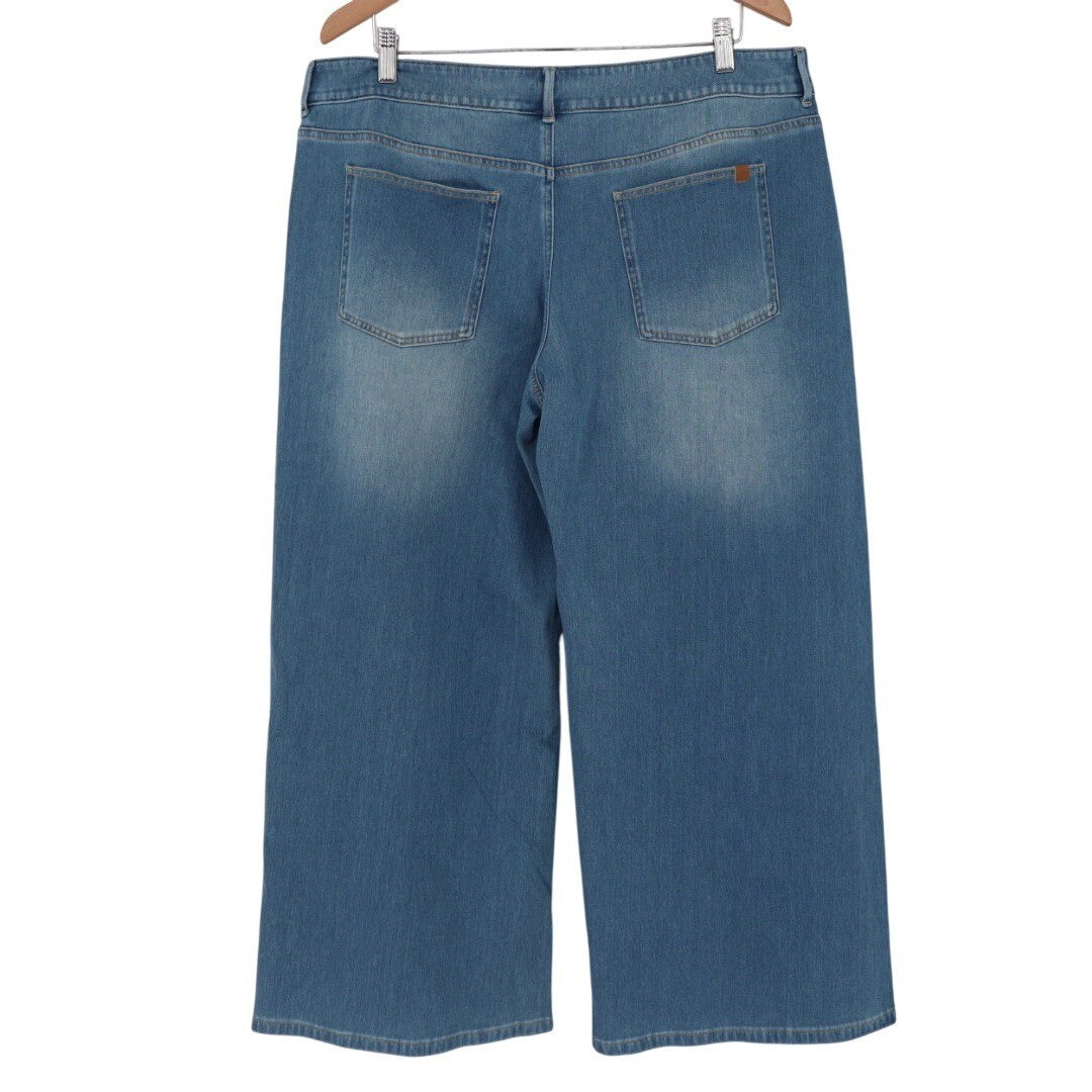 Halara Flex Denim Wide Leg Cropped Pants Petite XL Blue Athleisure Comfort