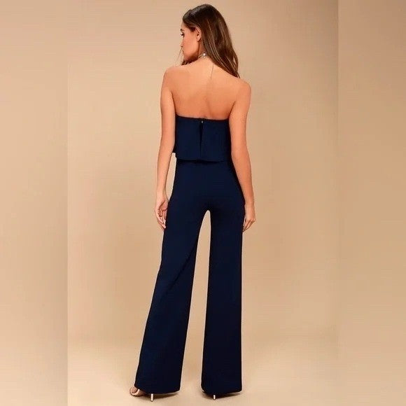 Lulus Power Of Love Navy Blue Strapless Jumpsuit Size XS