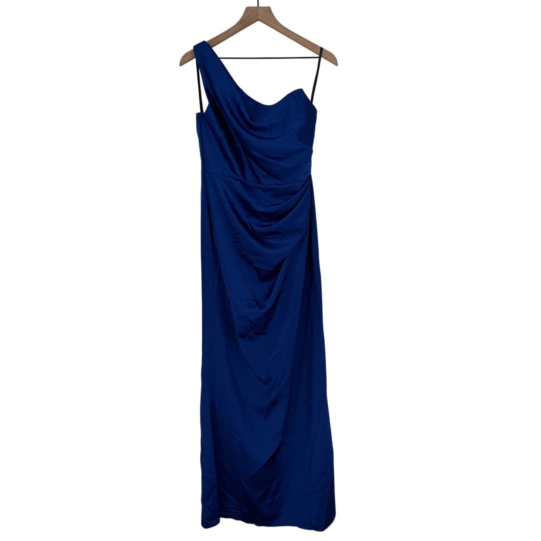 After Six One-Shoulder Cat-Eye Neckline Fit And Flare Satin Maxi Dress Size 8