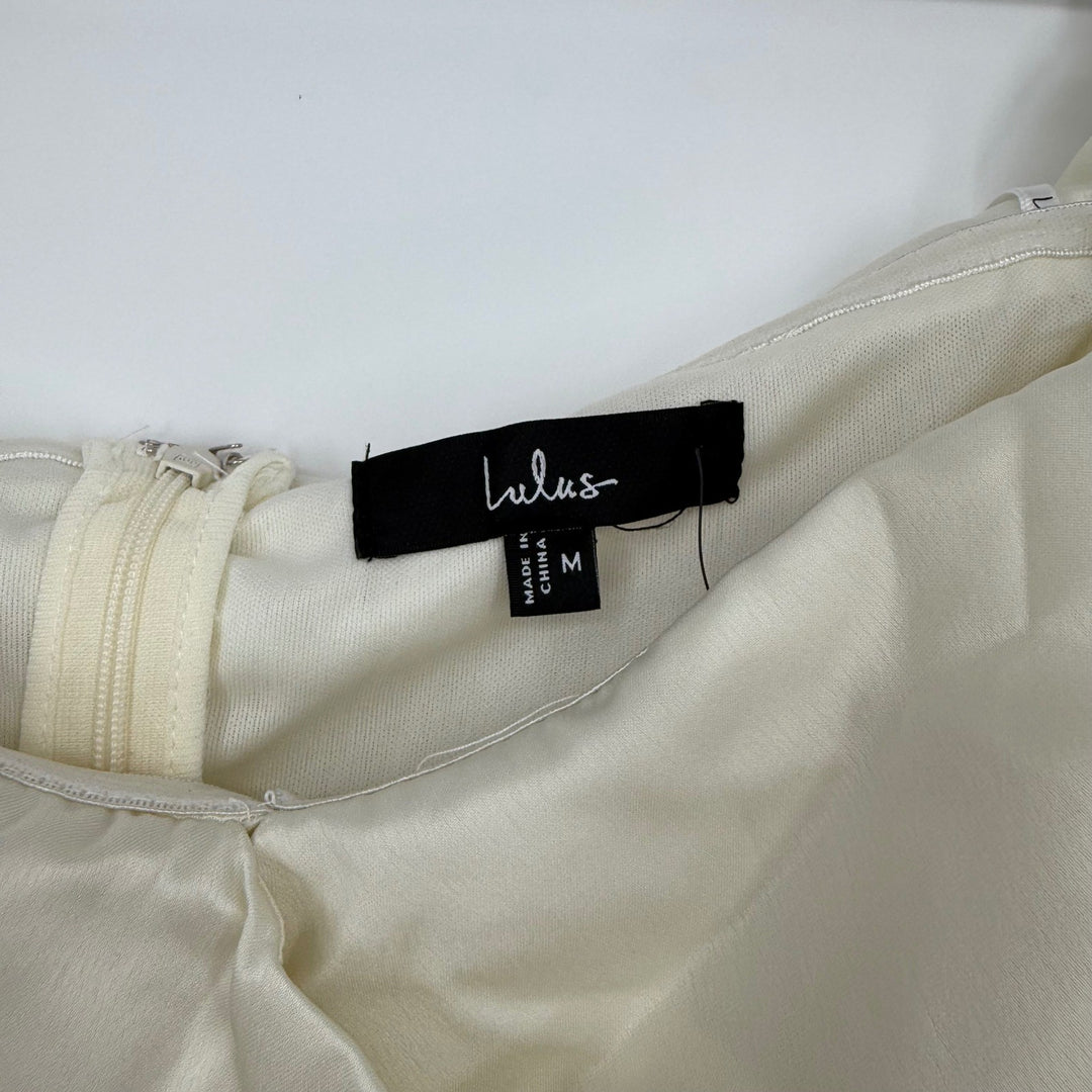 Lulus Always Celebrating Ivory Satin Off-The-Shoulder Mini Dress Size M