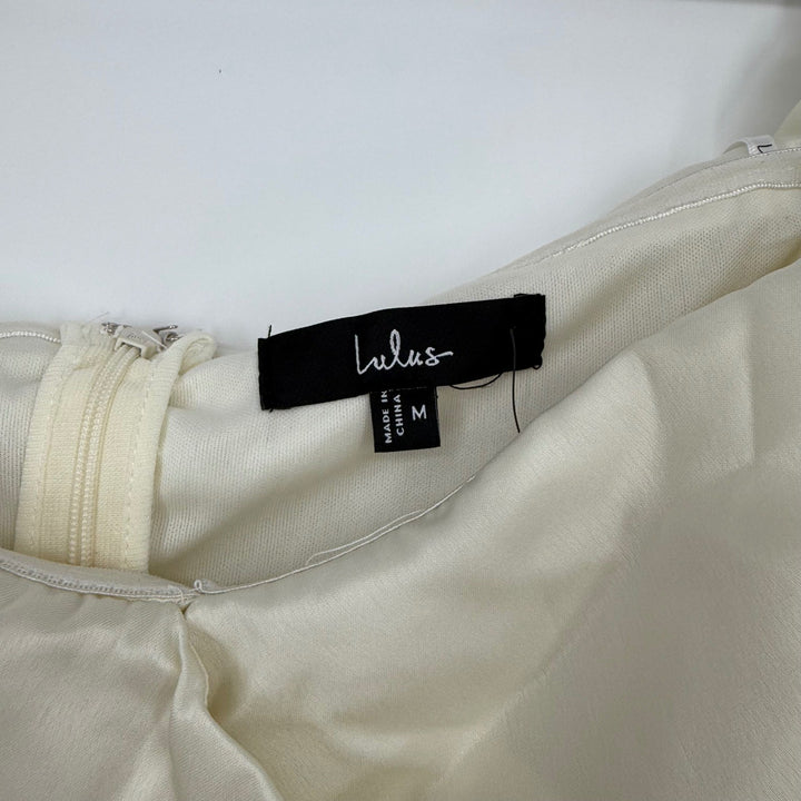 Lulus Always Celebrating Ivory Satin Off-The-Shoulder Mini Dress Size M