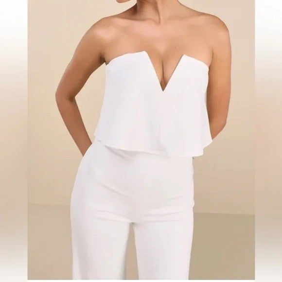 Lulus Power of Love White Strapless Jumpsuit Size S