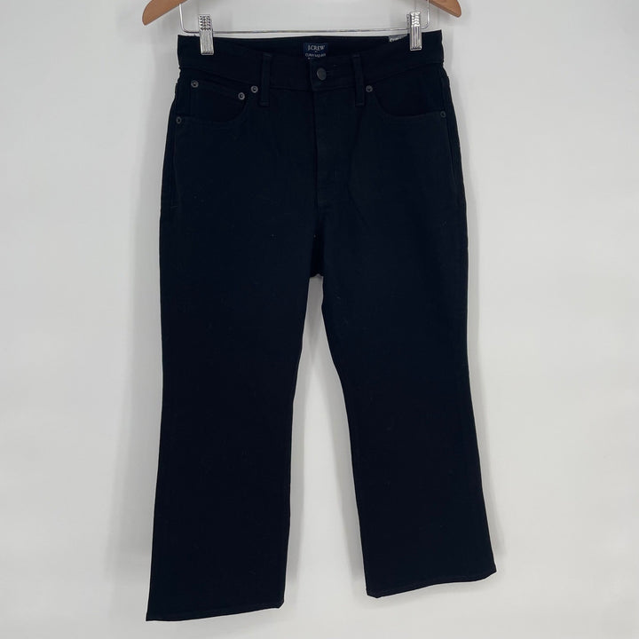 J Crew Curvy Mid-Rise Flare Crop Jeans Black Size 28P All-Day Stretch Denim