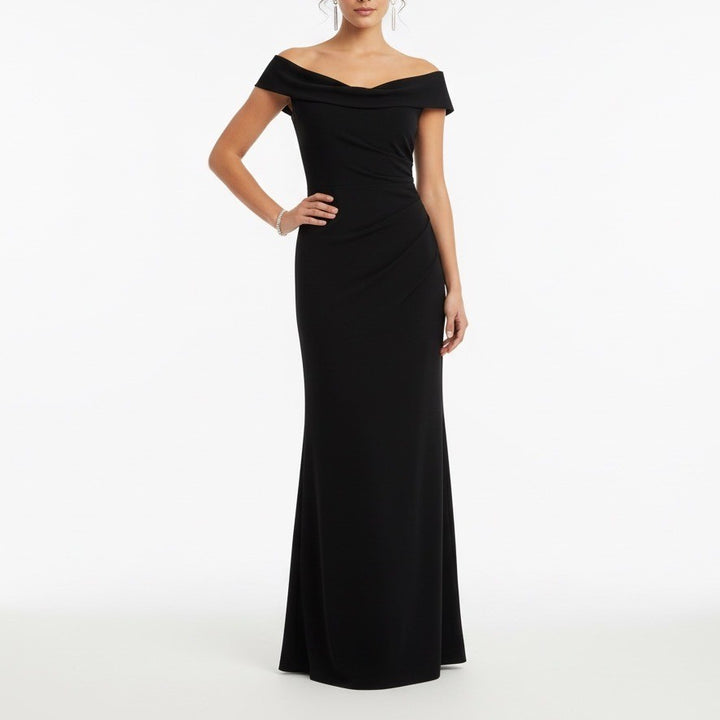 Eliza J Black Off Shoulder Ruched Mermaid Formal Gown Size 0