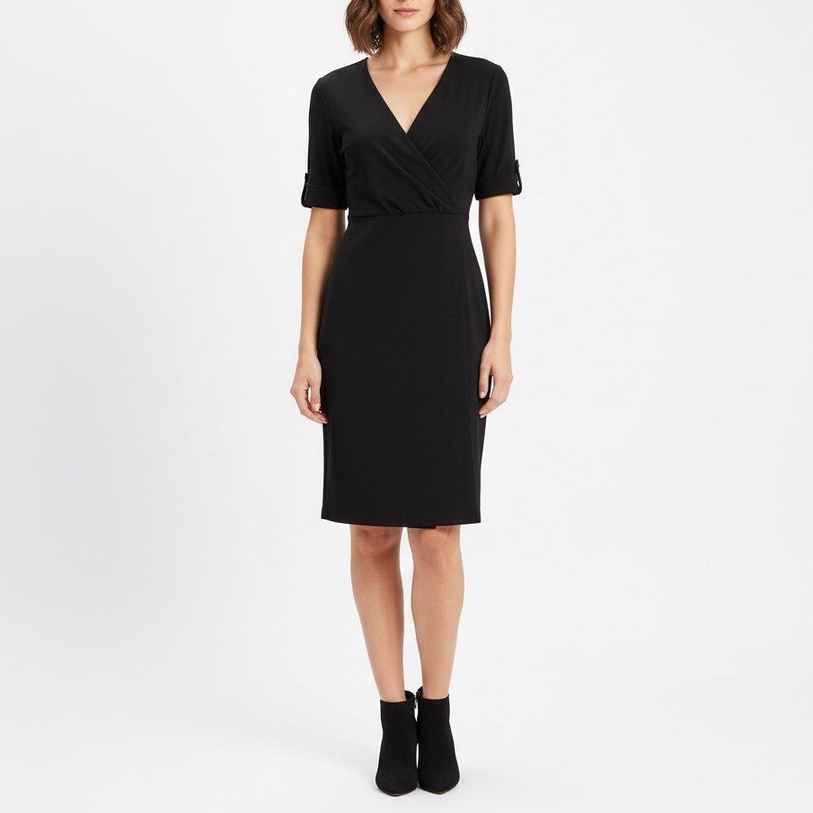 Apt 9 Black Wrap Dress Short Sleeve Belted Midi Womens Size M