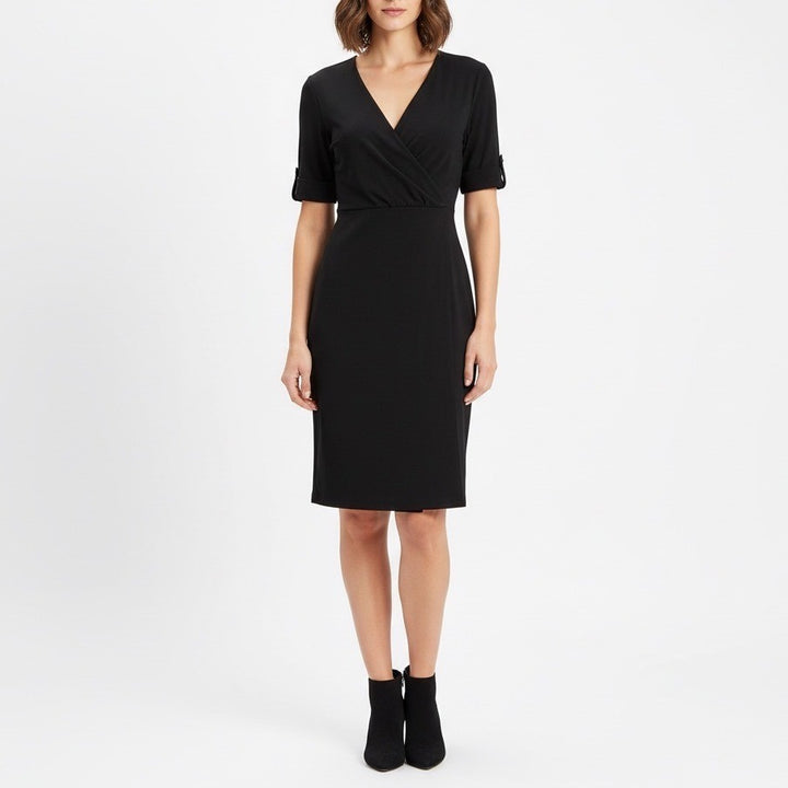 Apt 9 Black Wrap Dress Short Sleeve Belted Midi Womens Size M