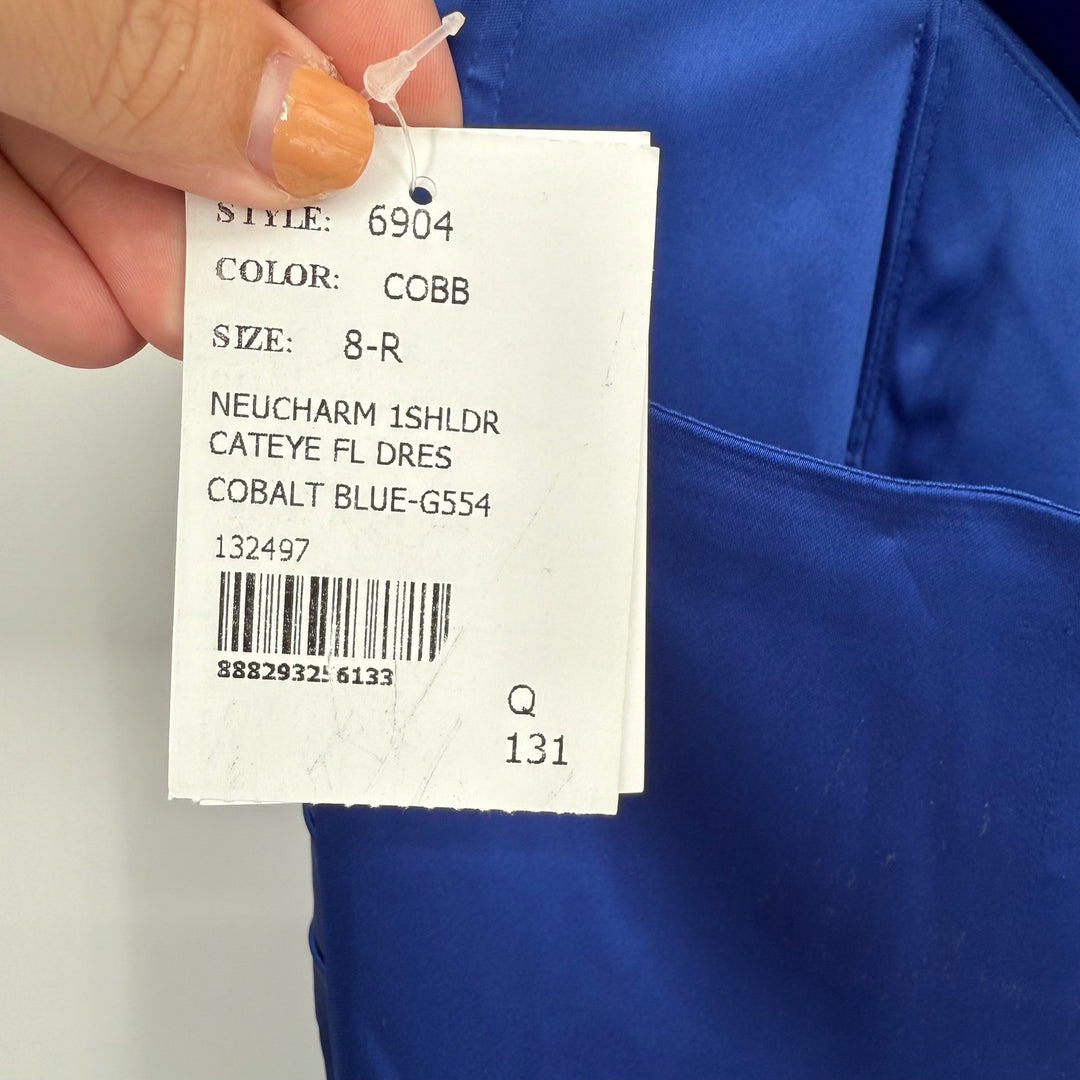 After Six One-Shoulder Cat-Eye Neckline Fit And Flare Satin Maxi Dress Size 8