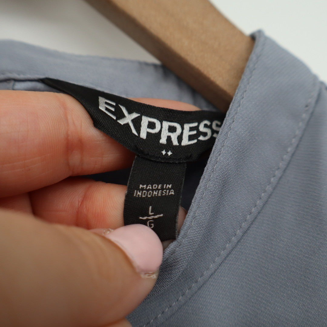 Express Gray Keyhole Neck Cap Sleeve Tunic Top Shirt Size L