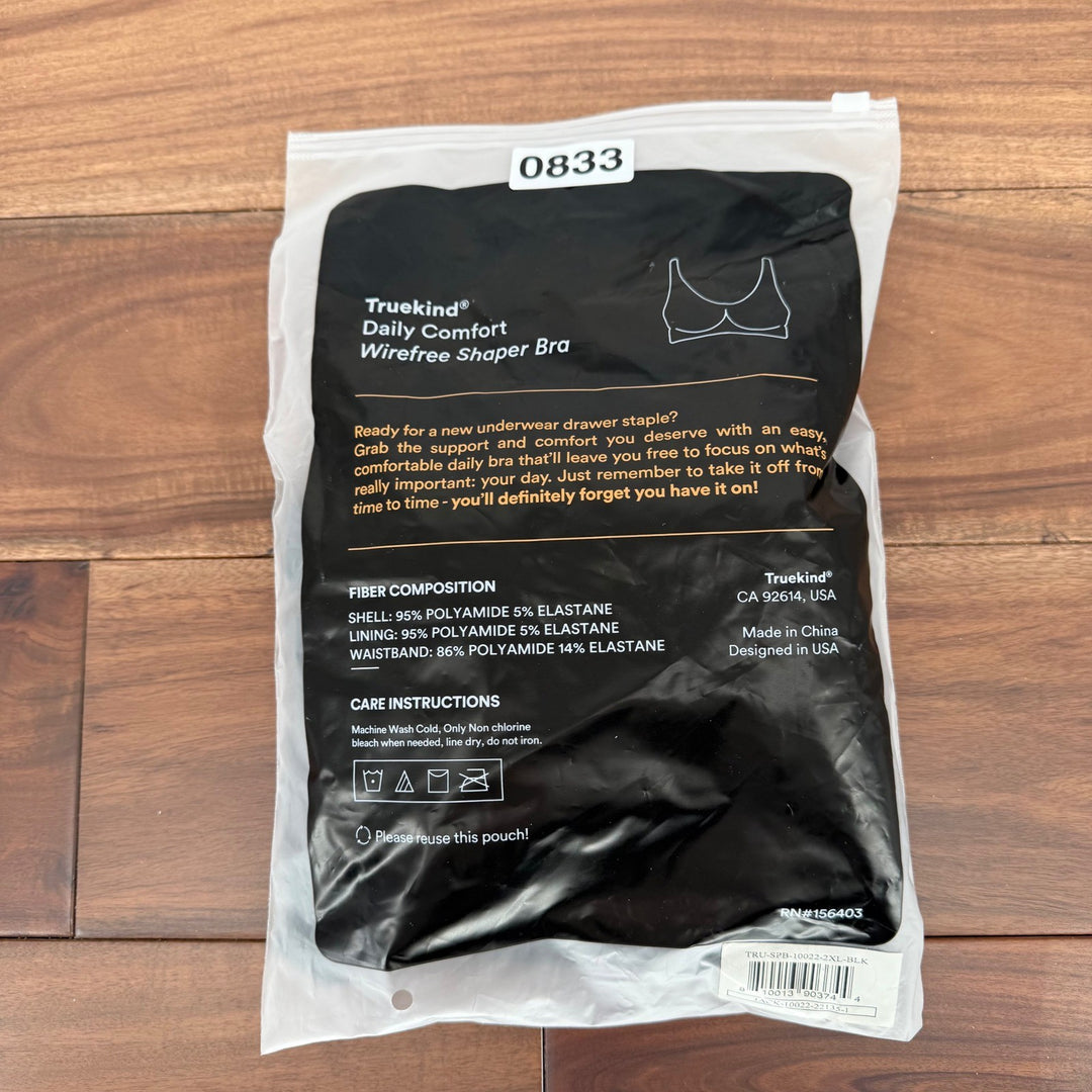 Truekind Daily Comfort Wirefree Shaper Bra Black 2XL New Support Everyday