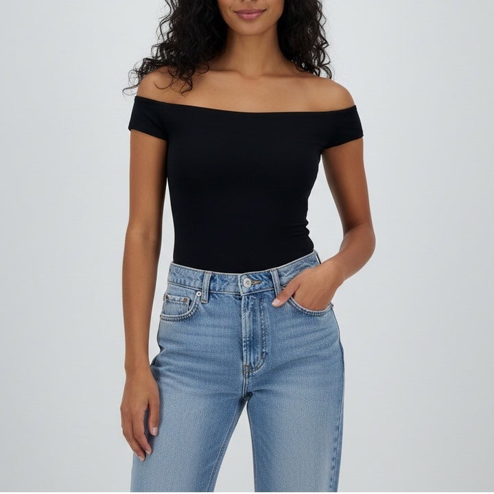 ASILIO Rebel Nights Bodysuit Black Off Shoulder Cap Sleeve Style AS201333 Size 8