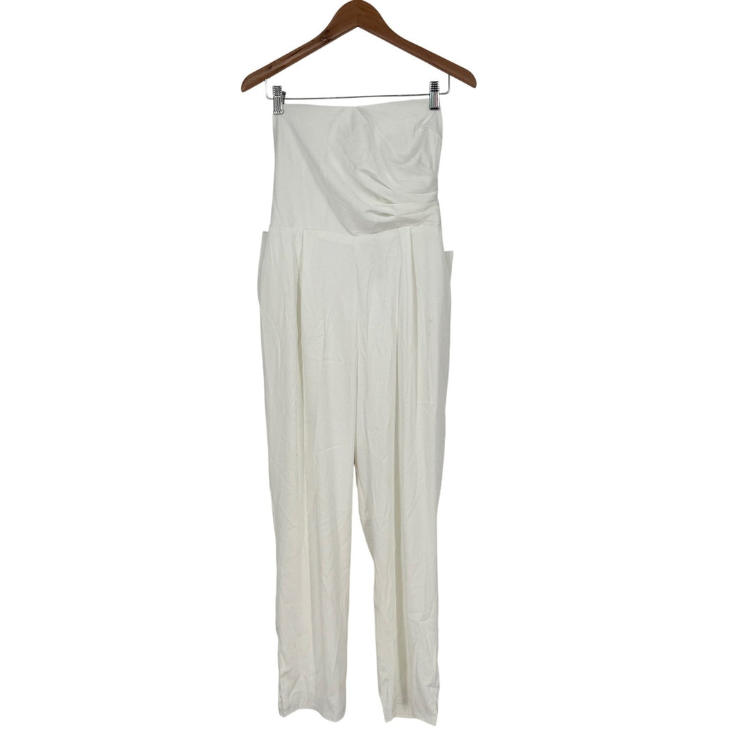Lulus Beloved Bliss Ivory Strapless Slim Leg Bow Jumpsuit Size L