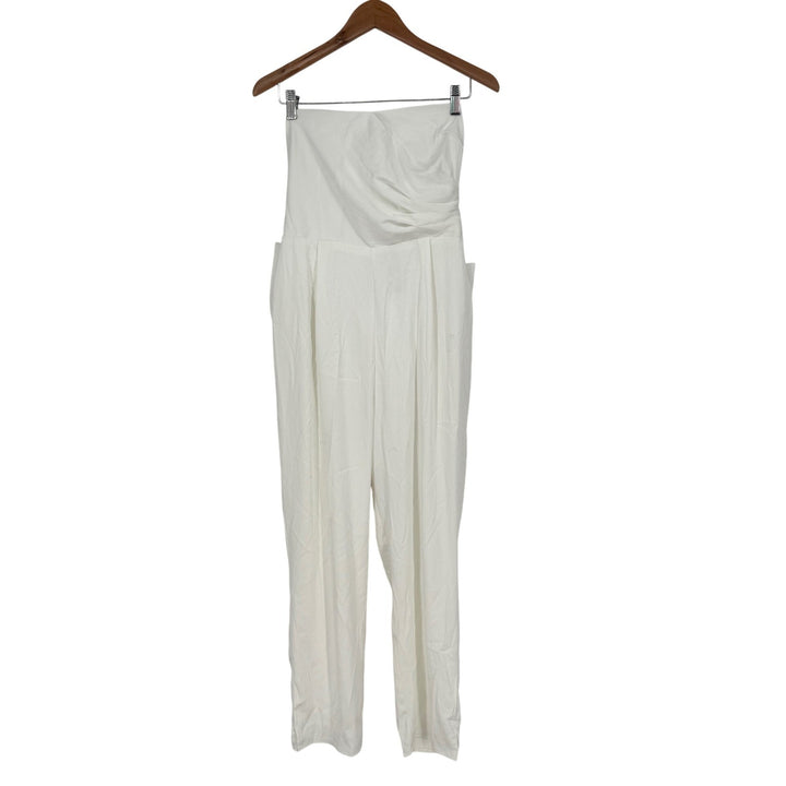 Lulus Beloved Bliss Ivory Strapless Slim Leg Bow Jumpsuit Size L