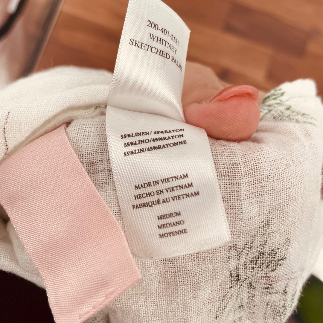 Rails Whitney Sketched Palm Tree Linen Blend Button Down Shirt Size M