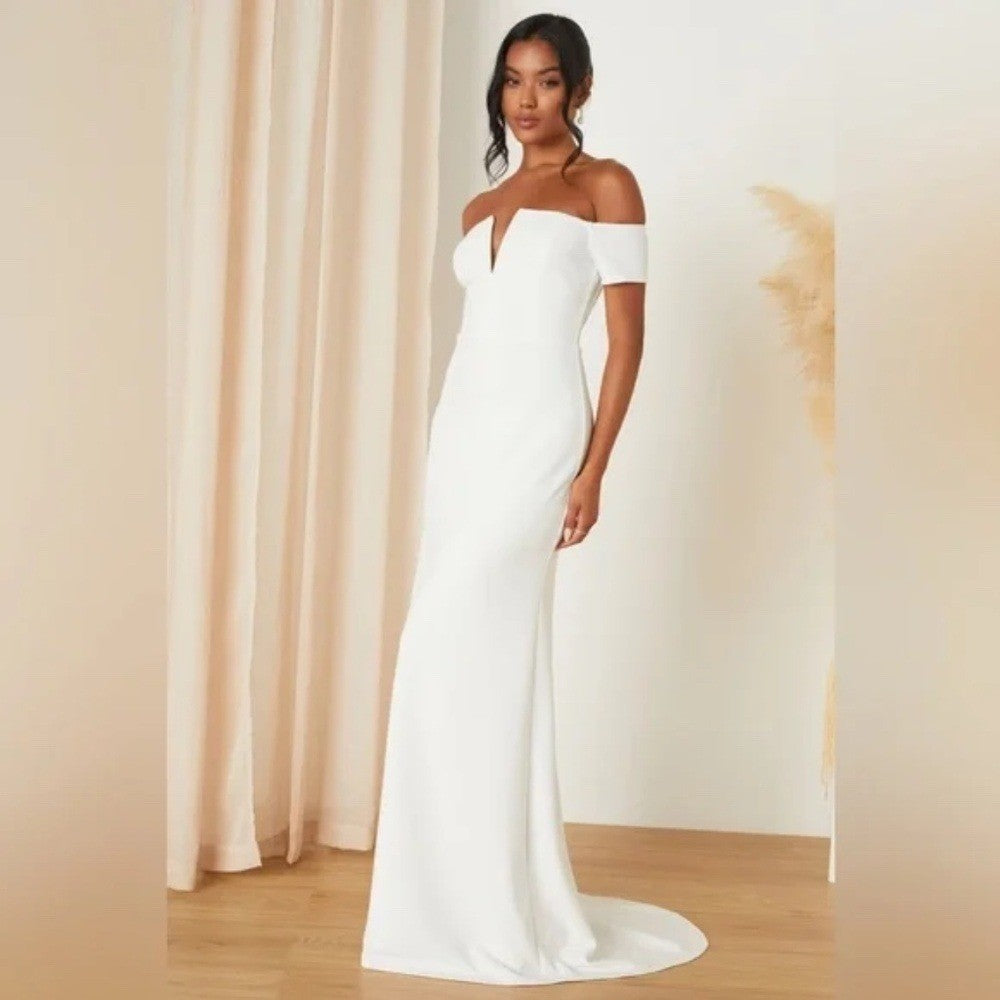 Lulus Loveliest Aura White Off-The-Shoulder Mermaid Maxi Dress Size M