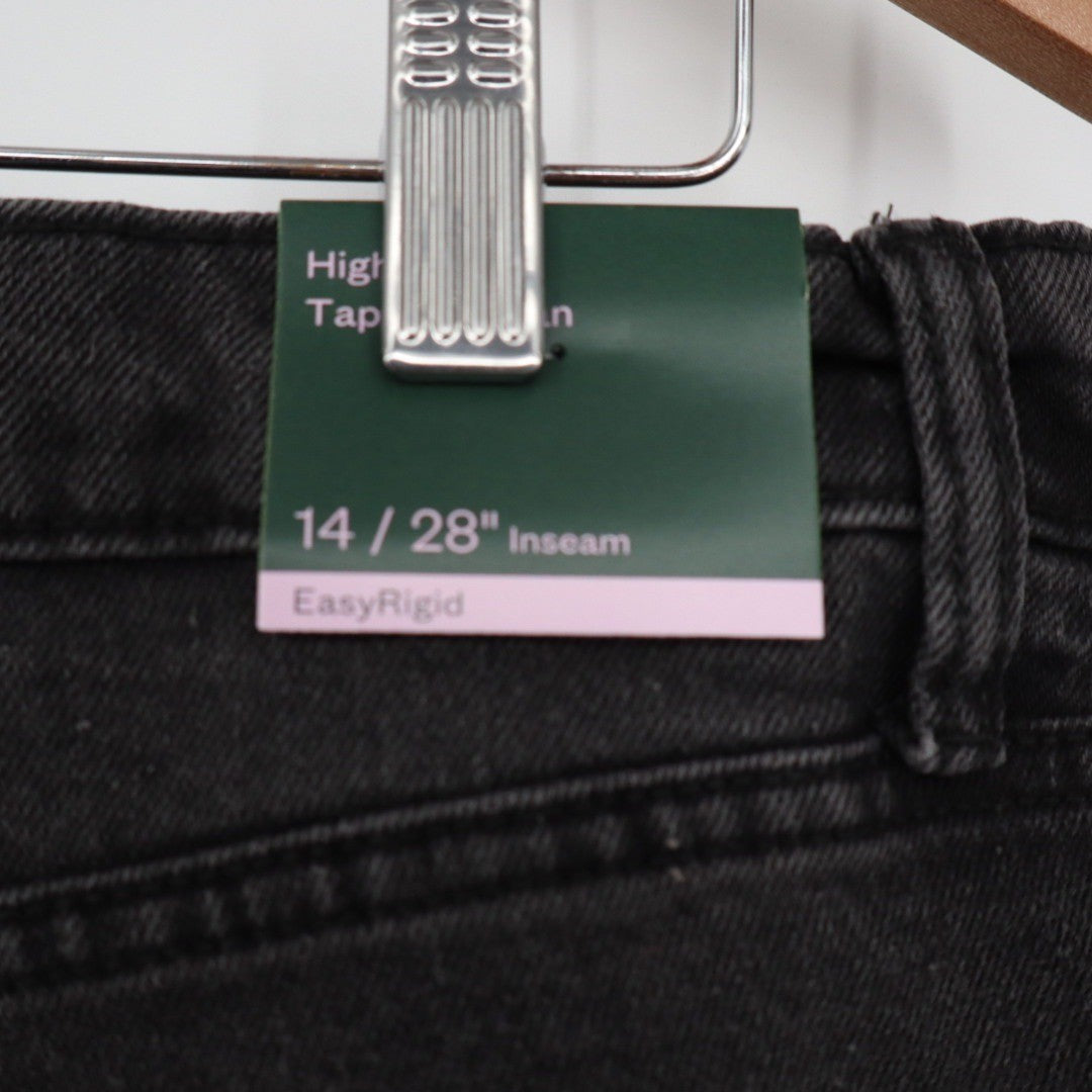 Wild Fable Black Wash High Rise Tapered Jeans Distressed Size 14
