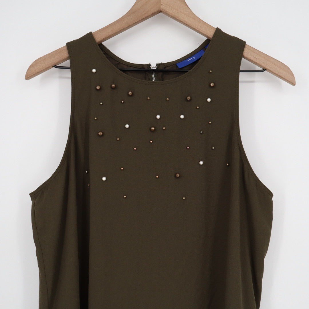 APT 9 Olive Green Beaded Sleeveless Shift Dress Size Large