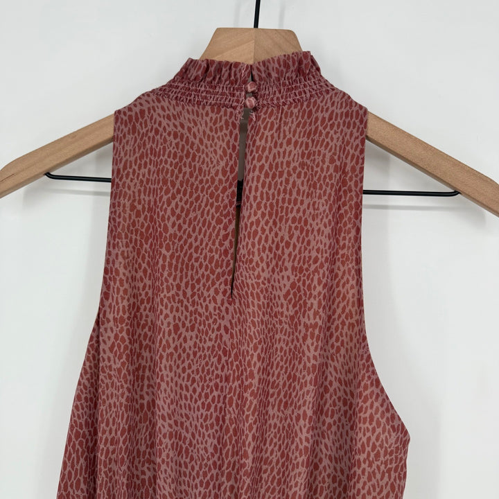 Olivia Grey Dress Animal Print Ruffle Mock Neck Sleeveless Mini Size M