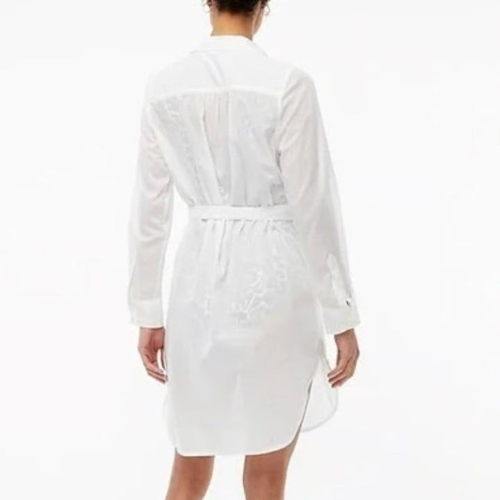 J. Crew White Button Down Shirt Dress Tie Waist Sheer Linen Blend Size S