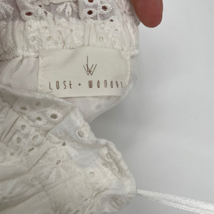 Lost + Wander White Eyelet Tie Waist Strapless Mini Dress Smocked Top Size S