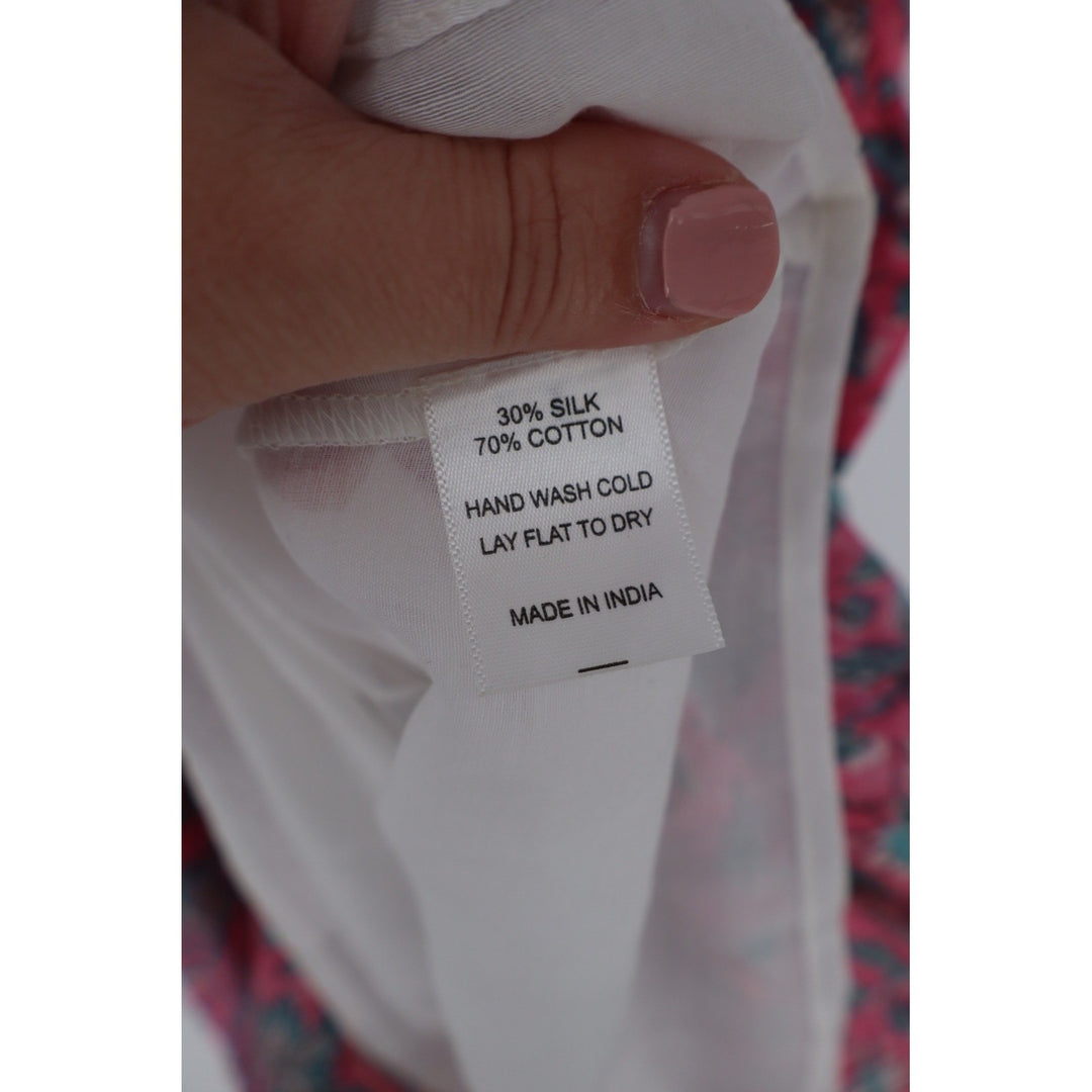 ALICIA BELL Floral Print Tassel Tie Shoulder Dress XL Red Blue Silk Cotton