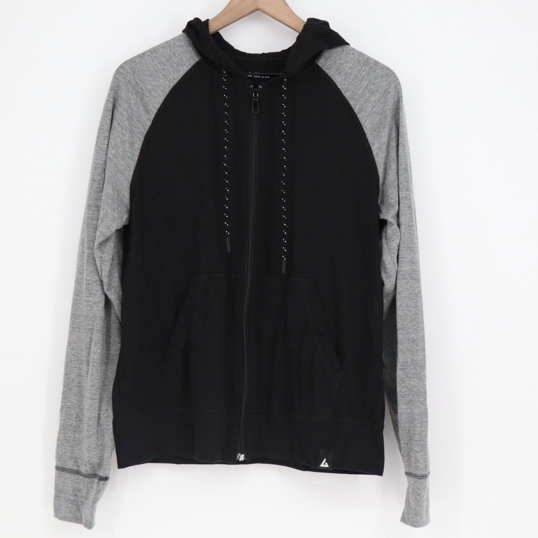 American Giant Black Gray Raglan Full Zip Hoodie Sweatshirt Made in USA