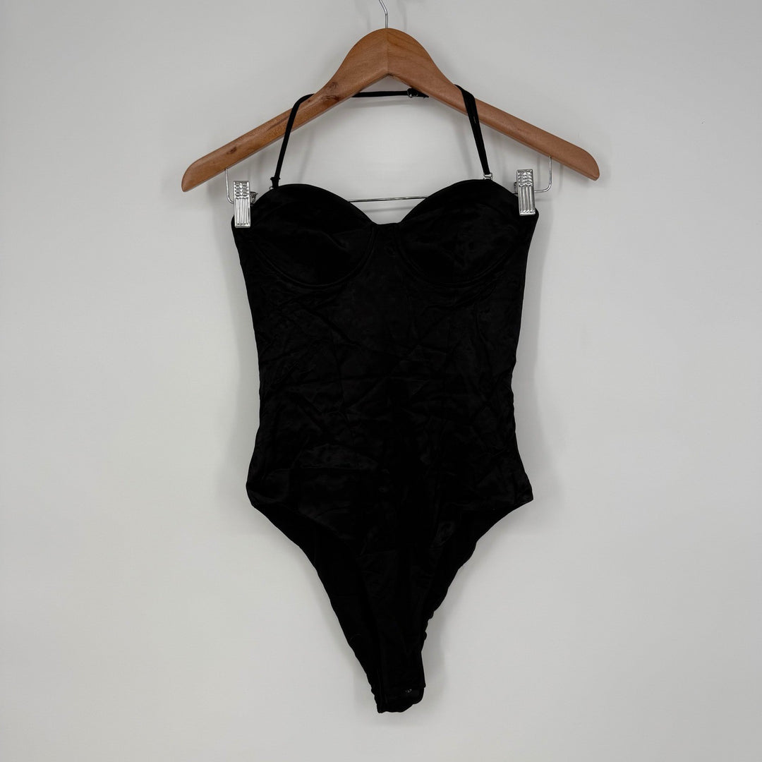 ZARA Black Satin Bustier Bodysuit Halter Neck Corset Style XS