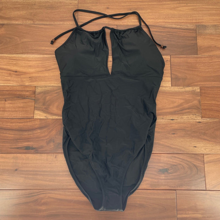 J Crew Black Halter Neck Keyhole One Piece Swimsuit Size L