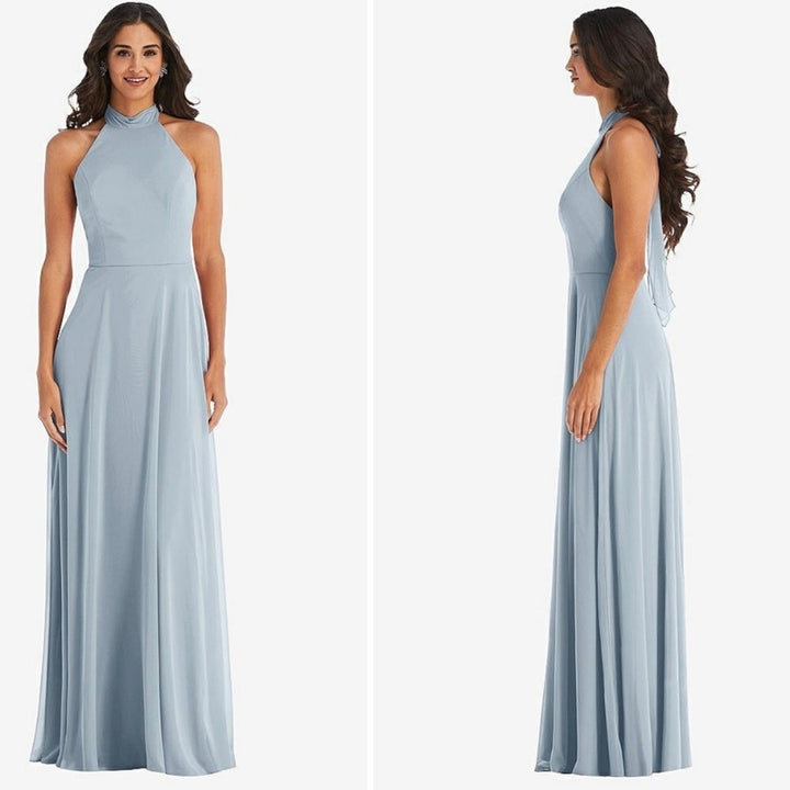 After Six High Neck Halter Backless Maxi Dress In Mist Size 8