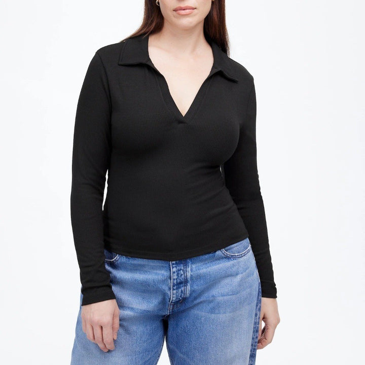 Madewell Drapey Rib Long-Sleeve Polo Top Size XXS