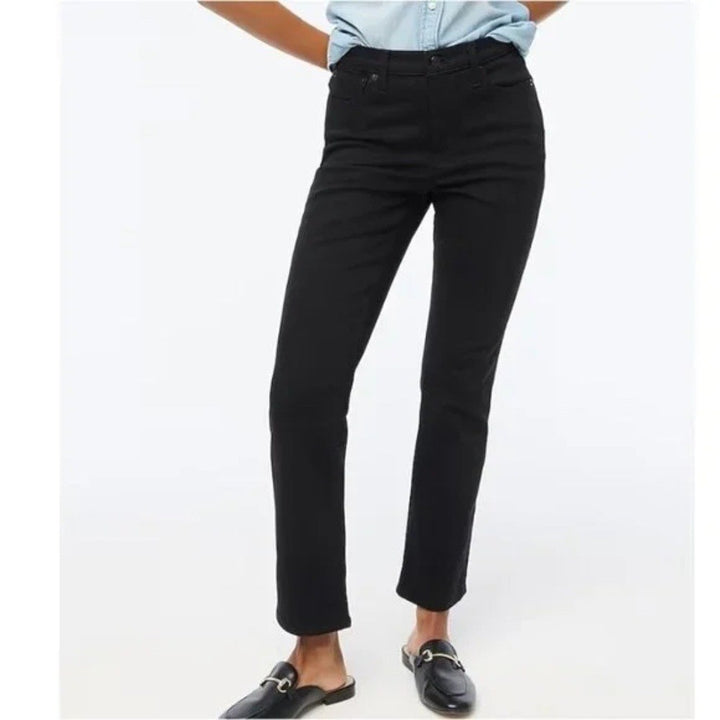 J.Crew Petite High-Rise Black Flare Crop Jean In All-Day Stretch Size P27